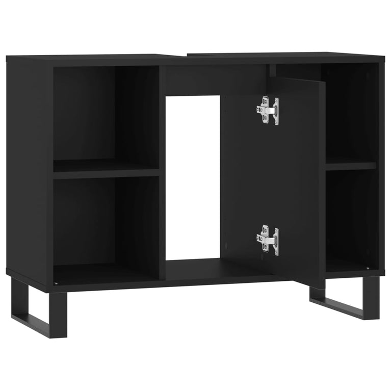 Badkamerkast 80x33x60 cm bewerkt hout zwart MeubelReus