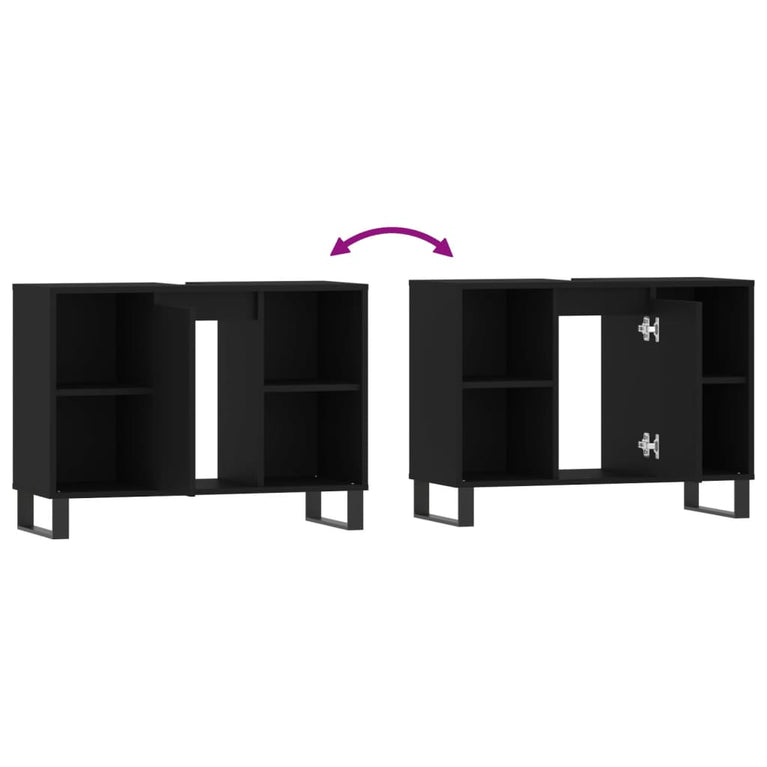 Badkamerkast 80x33x60 cm bewerkt hout zwart MeubelReus