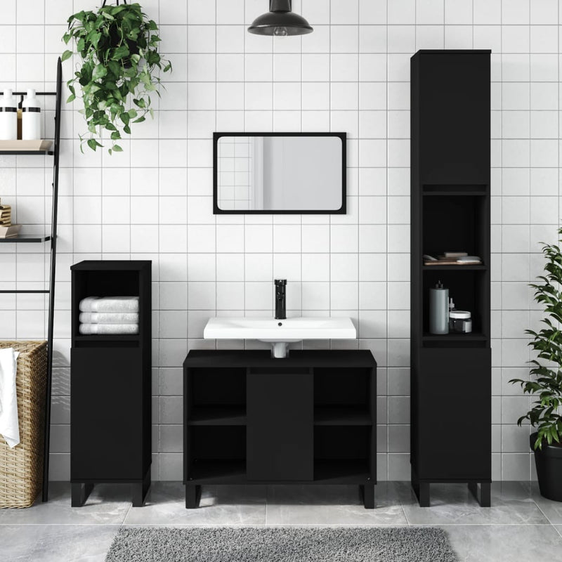 Badkamerkast 80x33x60 cm bewerkt hout zwart MeubelReus