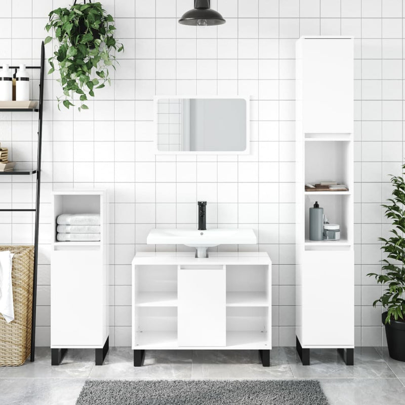 Badkamerkast 80x33x60 cm bewerkt hout hoogglans wit MeubelReus