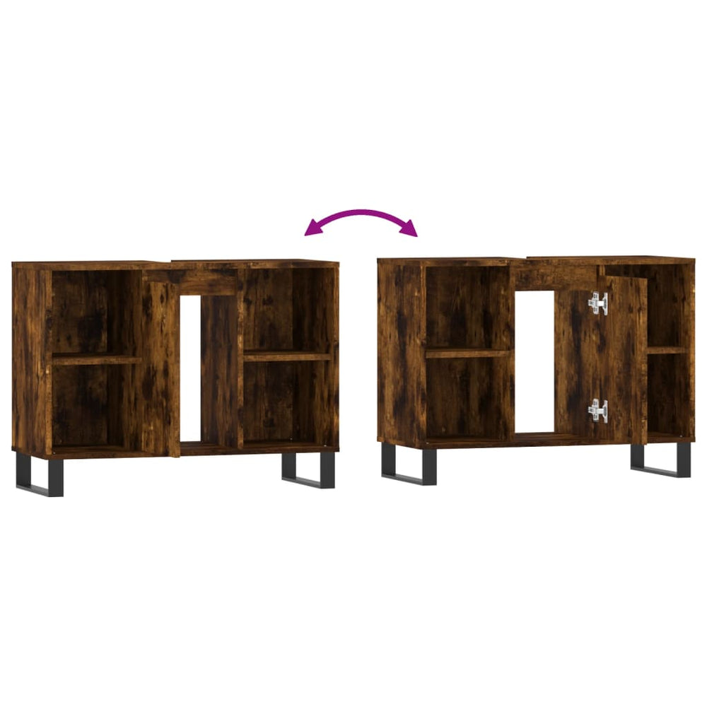 Badkamerkast 80x33x60 cm bewerkt hout gerookt eikenkleurig MeubelReus