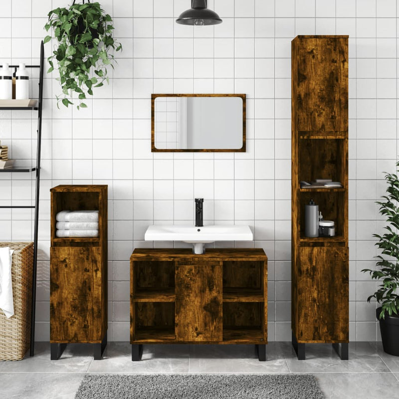 Badkamerkast 80x33x60 cm bewerkt hout gerookt eikenkleurig MeubelReus