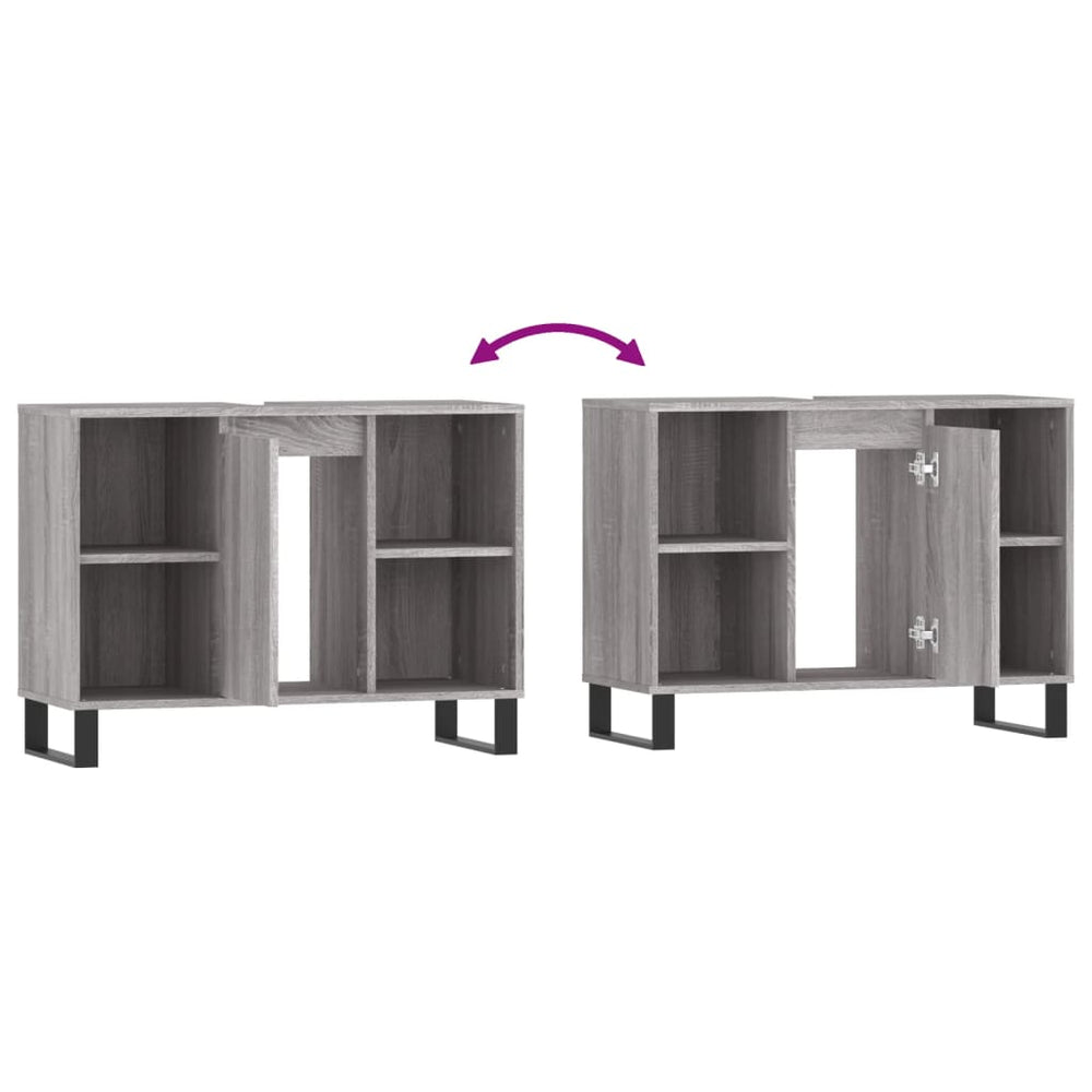 Badkamerkast 80x33x60 cm bewerkt hout grijs sonoma eikenkleurig MeubelReus