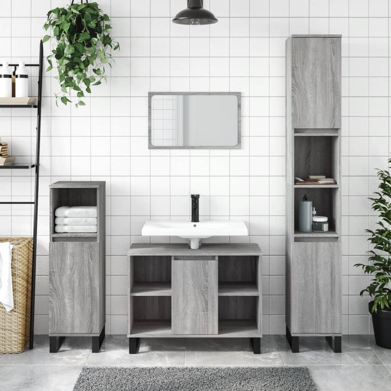 Badkamerkast 80x33x60 cm bewerkt hout grijs sonoma eikenkleurig MeubelReus