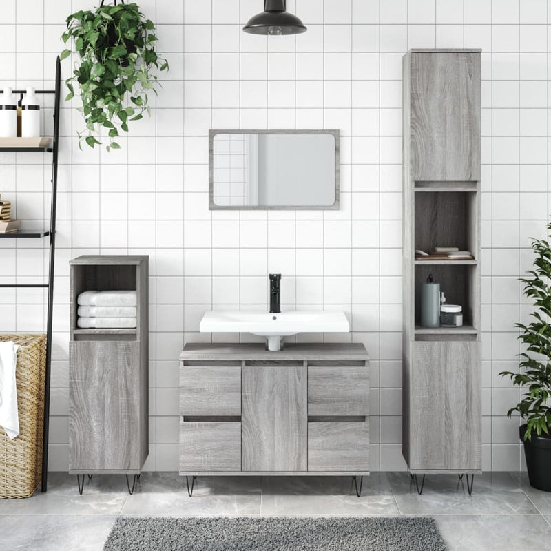 Badkamerkast 80x33x60 cm bewerkt hout grijs sonoma eikenkleurig MeubelReus