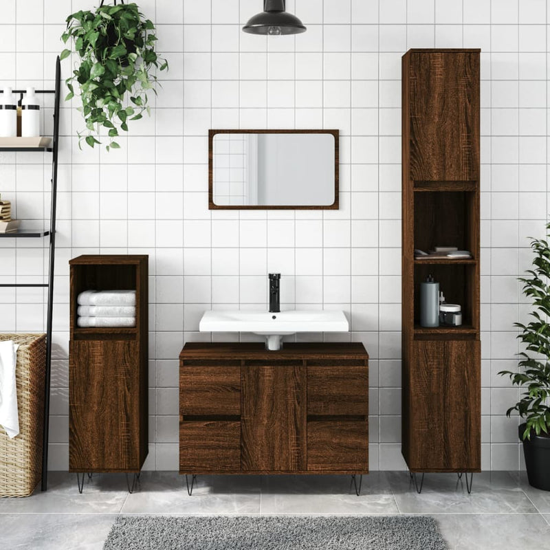 Badkamerkast 80x33x60 cm bewerkt hout bruin eikenkleur MeubelReus