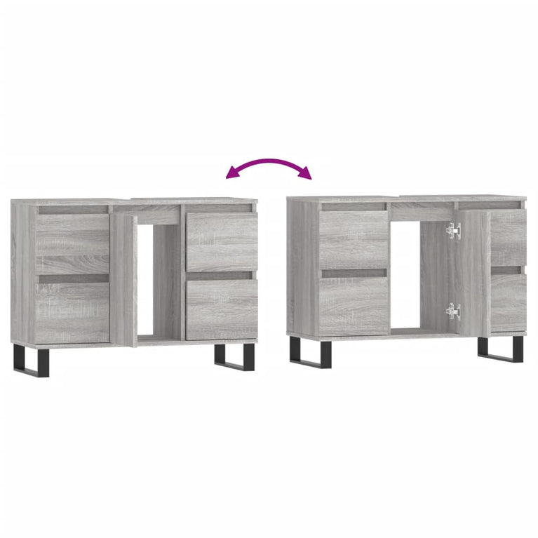 Badkamerkast 80x33x60 cm bewerkt hout grijs sonoma eikenkleurig MeubelReus