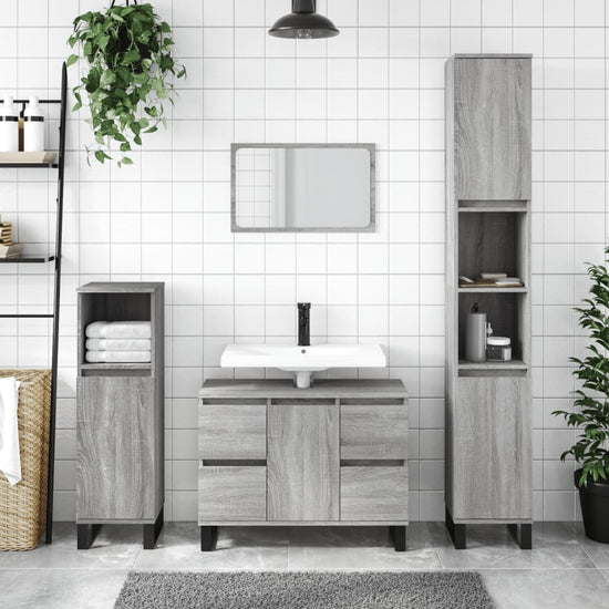 Badkamerkast 80x33x60 cm bewerkt hout grijs sonoma eikenkleurig MeubelReus