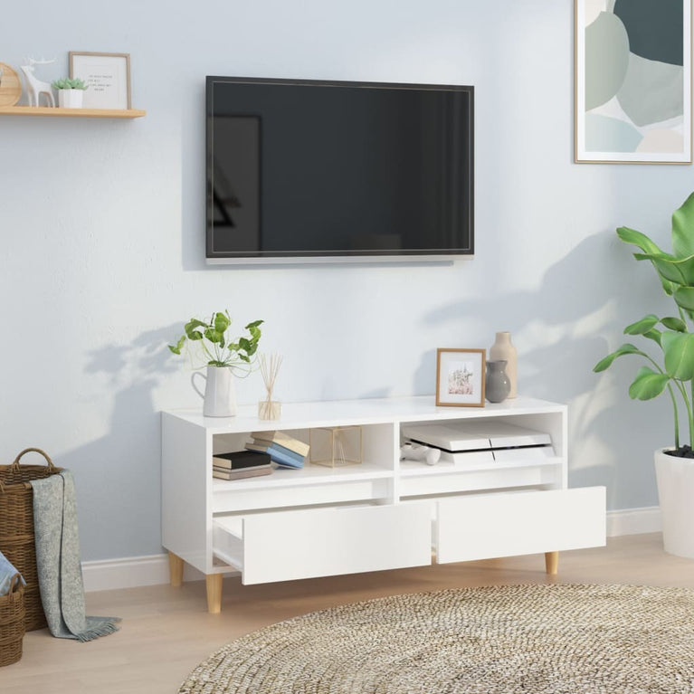 Tv-meubel 100x34,5x44,5 cm bewerkt hout hoogglans wit MeubelReus