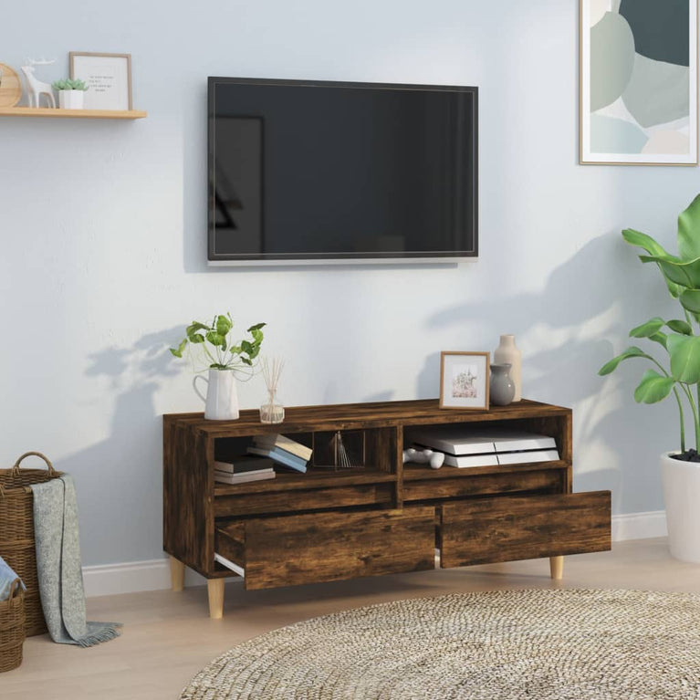 Tv-meubel 100x34,5x44,5 cm bewerkt hout gerookt eikenkleurig MeubelReus