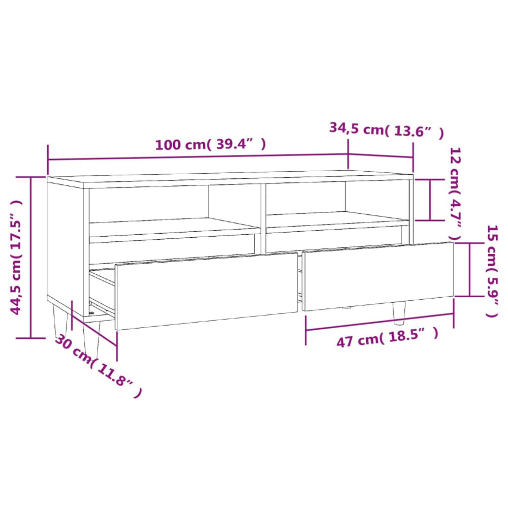 Tv-meubel 100x34,5x44,5 cm bewerkt hout grijs sonoma eikenkleur MeubelReus
