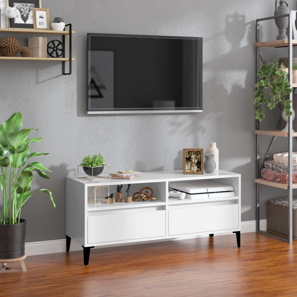 Tv-meubel 100x34,5x44,5 cm bewerkt hout hoogglans wit MeubelReus