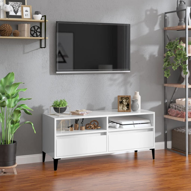 Tv-meubel 100x34,5x44,5 cm bewerkt hout hoogglans wit MeubelReus