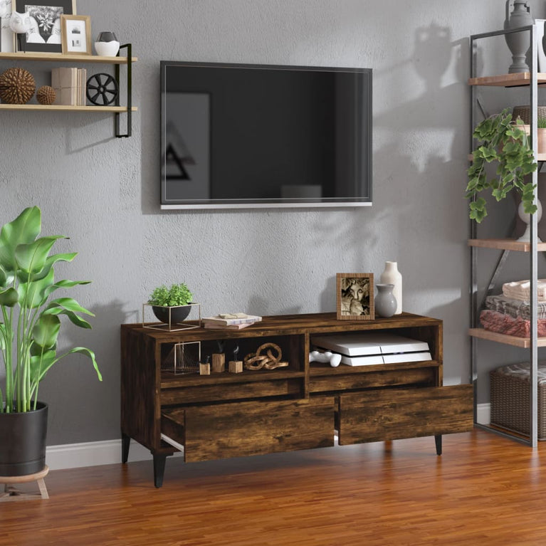 Tv-meubel 100x34,5x44,5 cm bewerkt hout gerookt eikenkleurig MeubelReus