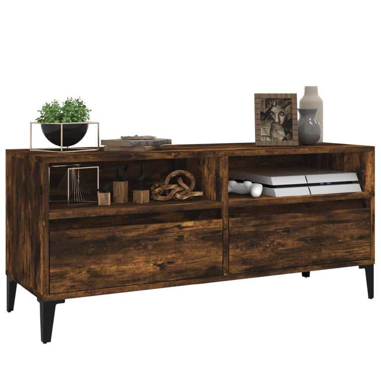 Tv-meubel 100x34,5x44,5 cm bewerkt hout gerookt eikenkleurig MeubelReus