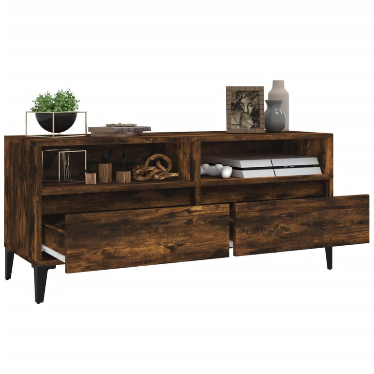 Tv-meubel 100x34,5x44,5 cm bewerkt hout gerookt eikenkleurig MeubelReus