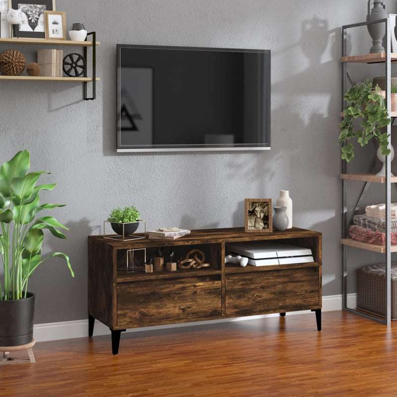 Tv-meubel 100x34,5x44,5 cm bewerkt hout gerookt eikenkleurig MeubelReus