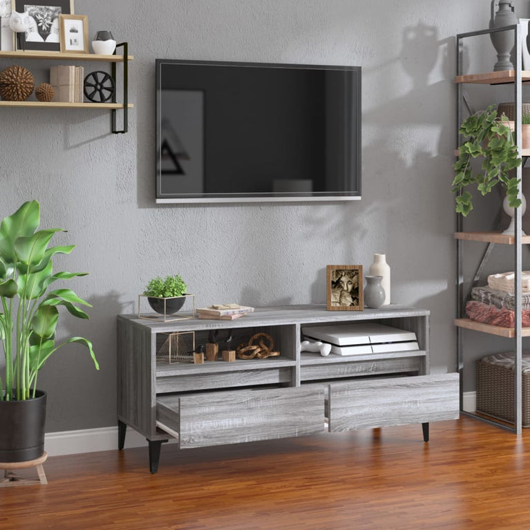 Tv-meubel 100x34,5x44,5 cm bewerkt hout grijs sonoma eikenkleur MeubelReus