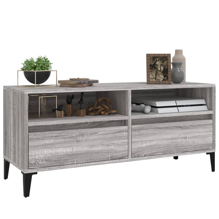Tv-meubel 100x34,5x44,5 cm bewerkt hout grijs sonoma eikenkleur MeubelReus