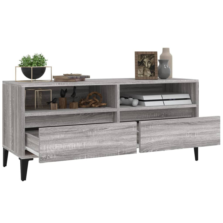 Tv-meubel 100x34,5x44,5 cm bewerkt hout grijs sonoma eikenkleur MeubelReus