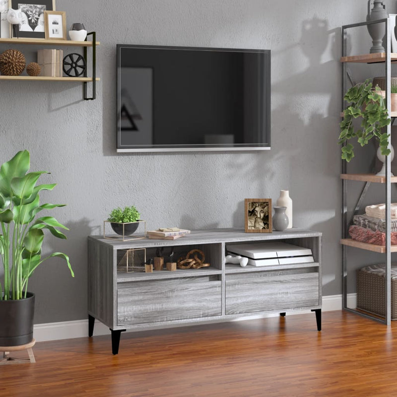 Tv-meubel 100x34,5x44,5 cm bewerkt hout grijs sonoma eikenkleur MeubelReus