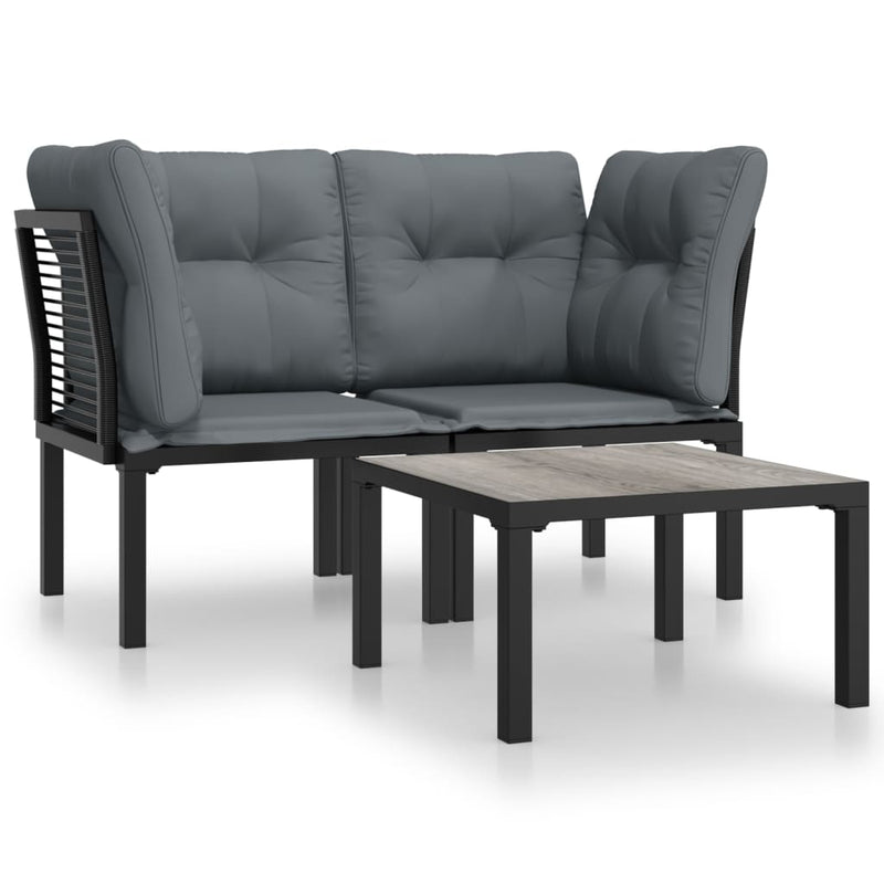 3-delige Loungeset met kussens poly rattan zwart en grijs MeubelReus