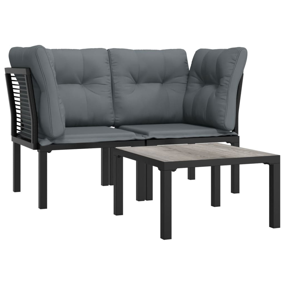 3-delige Loungeset met kussens poly rattan zwart en grijs MeubelReus