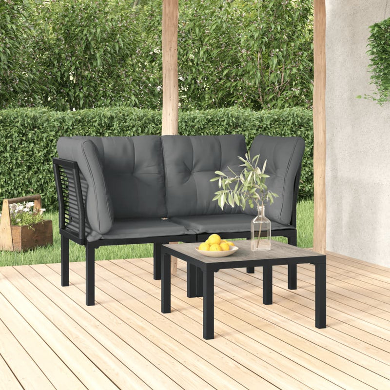 3-delige Loungeset met kussens poly rattan zwart en grijs MeubelReus
