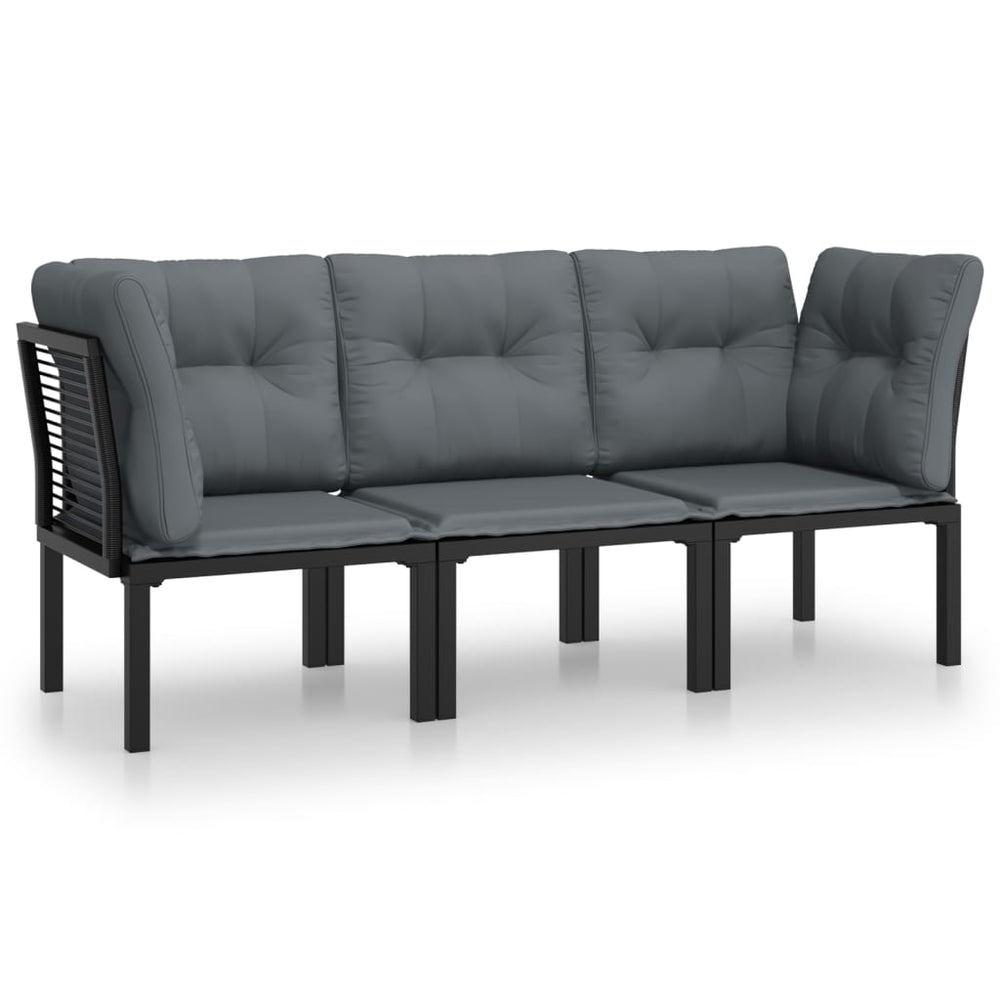 3-delige Loungeset met kussens poly rattan zwart en grijs MeubelReus