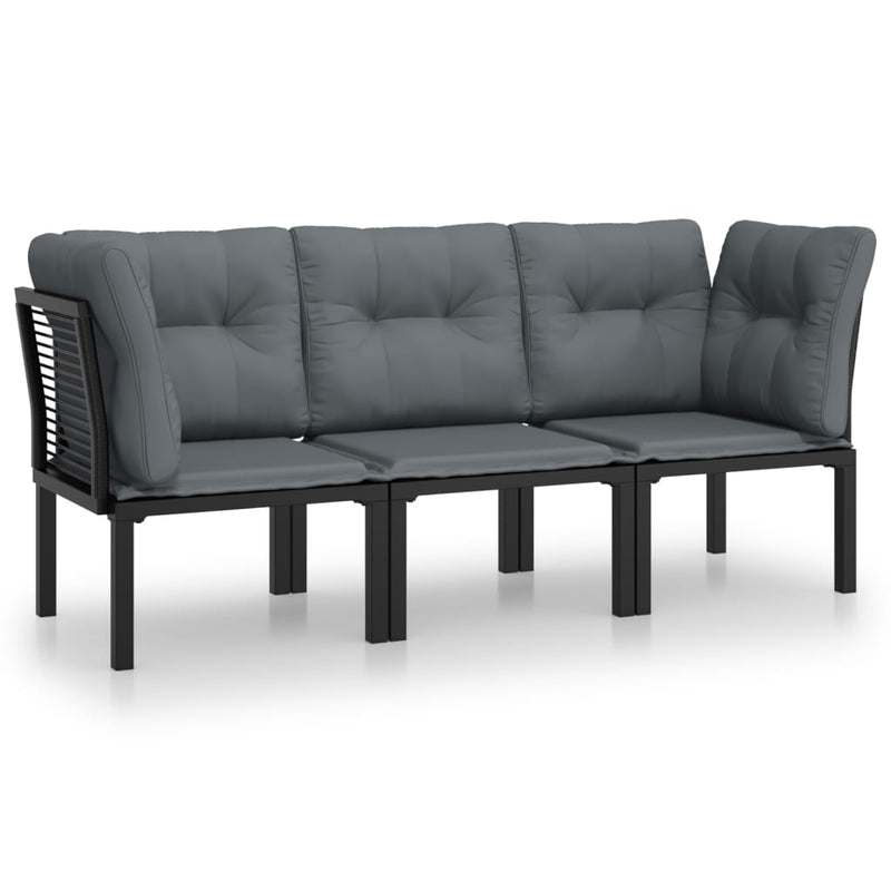 3-delige Loungeset met kussens poly rattan zwart en grijs MeubelReus