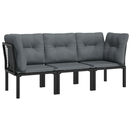 3-delige Loungeset met kussens poly rattan zwart en grijs MeubelReus