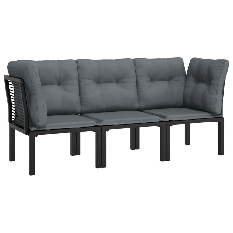 3-delige Loungeset met kussens poly rattan zwart en grijs MeubelReus