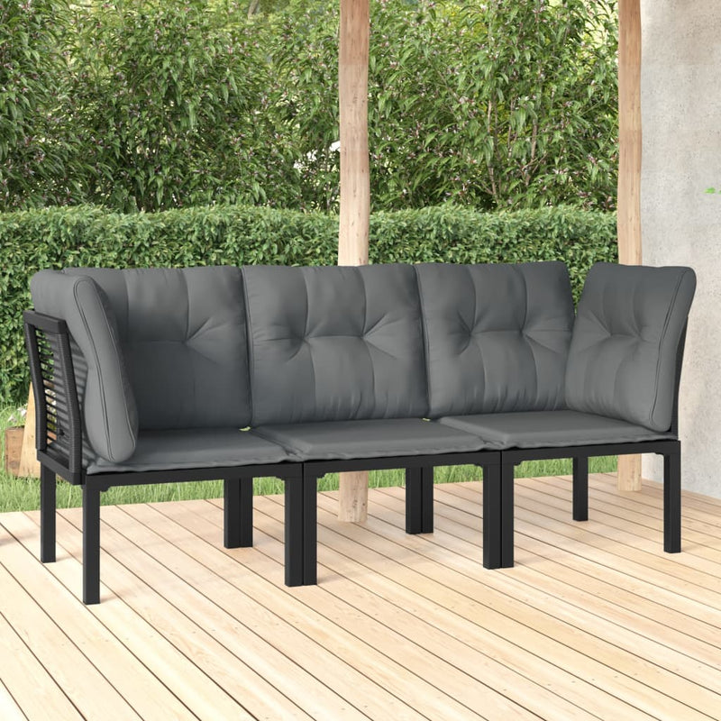 3-delige Loungeset met kussens poly rattan zwart en grijs MeubelReus