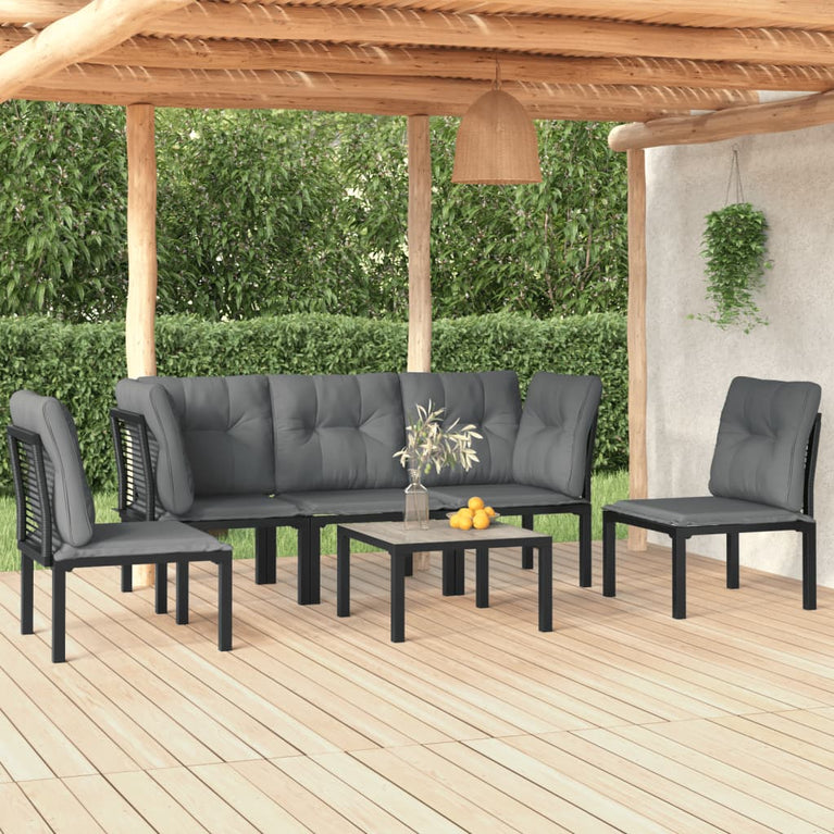 6-delige Loungeset poly rattan zwart en grijs MeubelReus