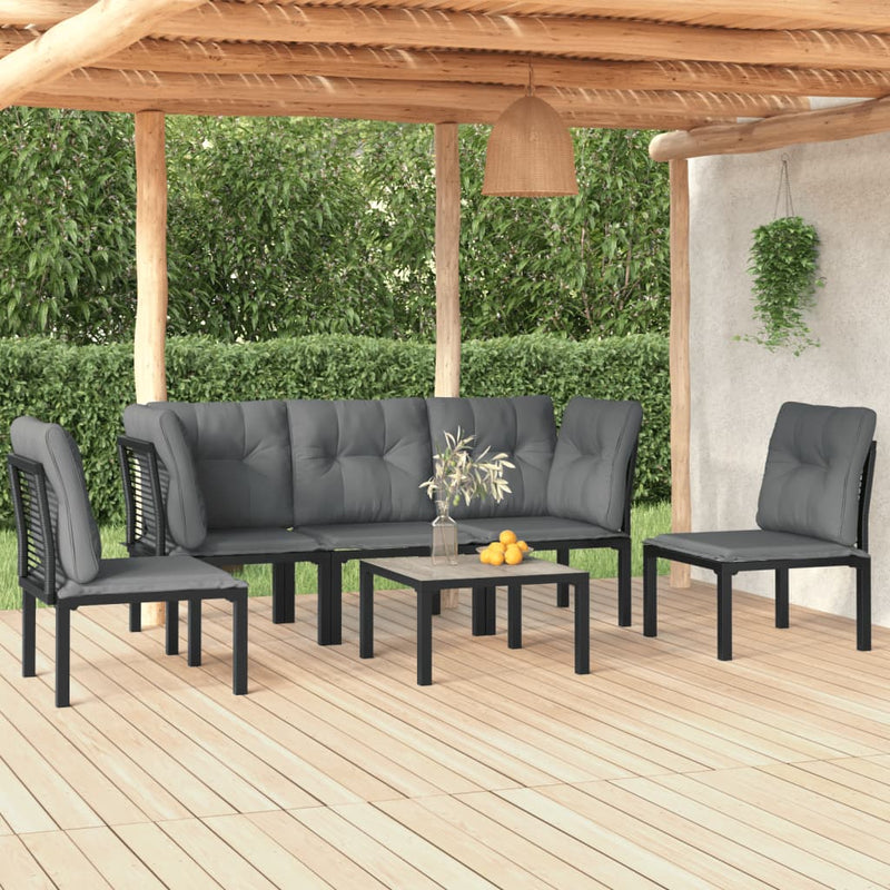 6-delige Loungeset poly rattan zwart en grijs MeubelReus