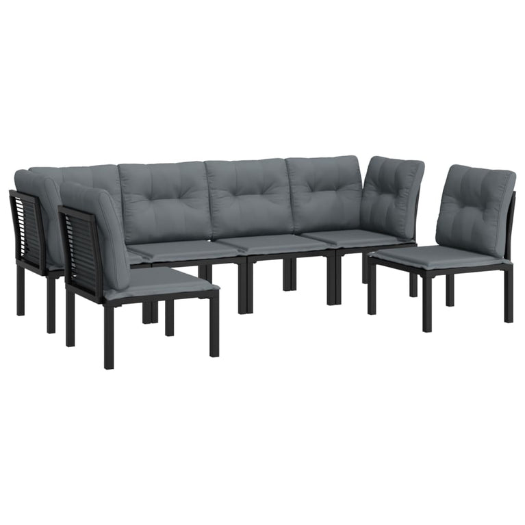 6-delige Loungeset poly rattan zwart en grijs MeubelReus