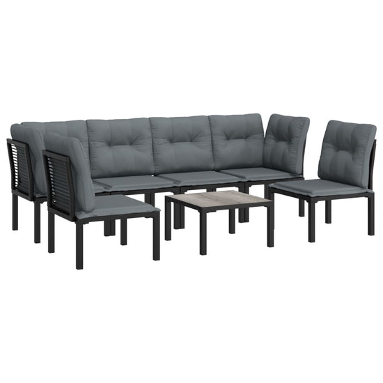 7-delige Loungeset poly rattan zwart en grijs MeubelReus