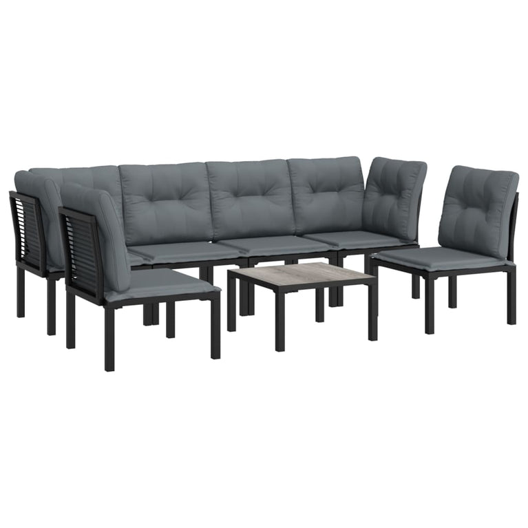 7-delige Loungeset poly rattan zwart en grijs MeubelReus