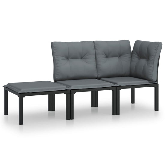 3-delige Loungeset met kussens poly rattan zwart en grijs MeubelReus