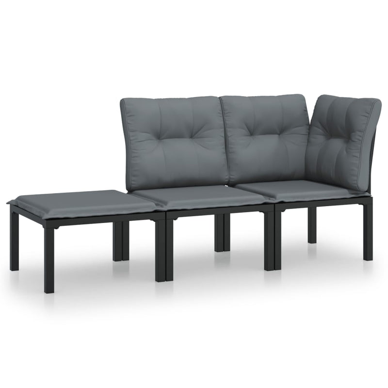 3-delige Loungeset met kussens poly rattan zwart en grijs MeubelReus