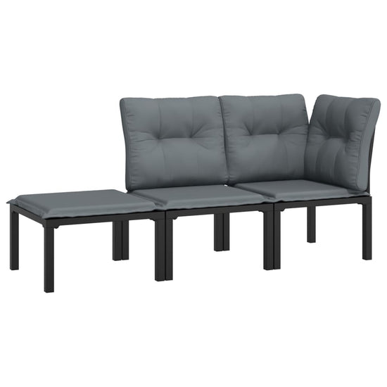 3-delige Loungeset met kussens poly rattan zwart en grijs MeubelReus