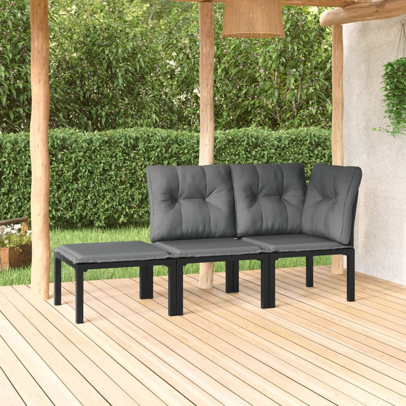 3-delige Loungeset met kussens poly rattan zwart en grijs MeubelReus