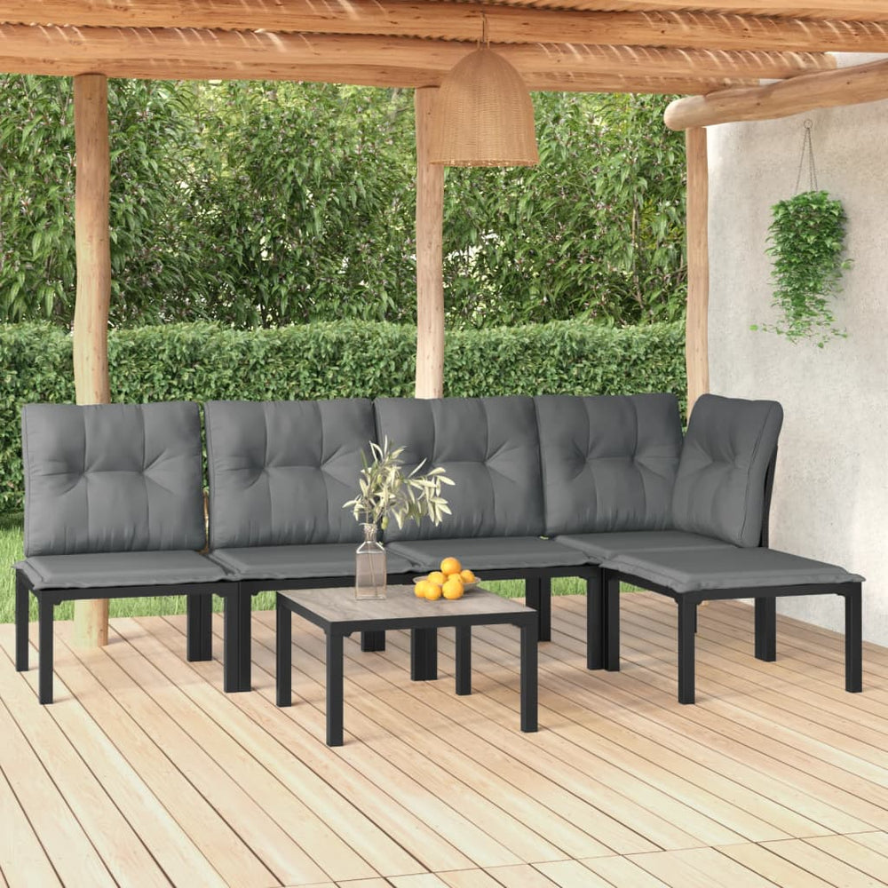 6-delige Loungeset poly rattan zwart en grijs MeubelReus