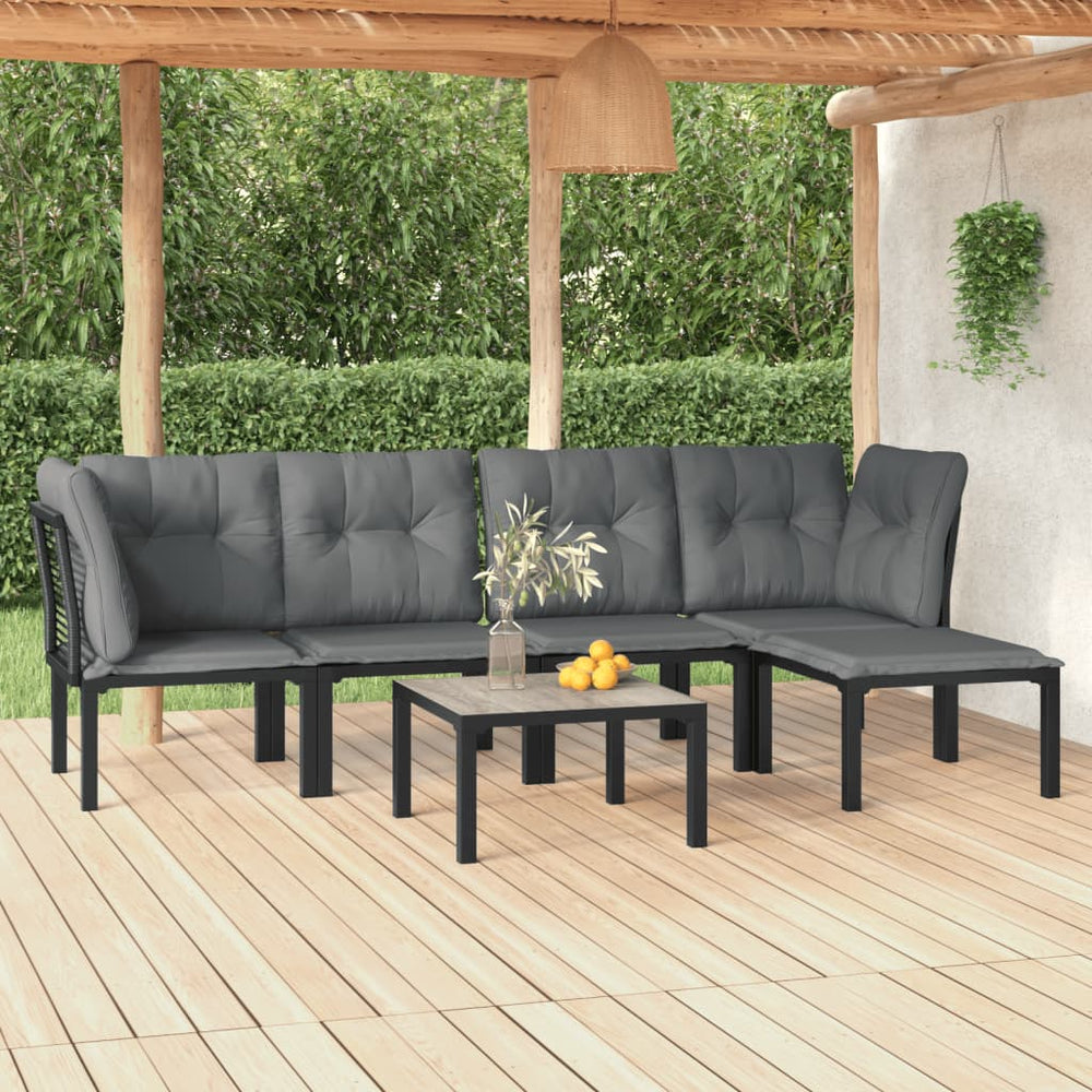6-delige Loungeset poly rattan zwart en grijs MeubelReus