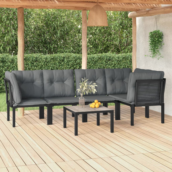 6-delige Loungeset poly rattan zwart en grijs MeubelReus