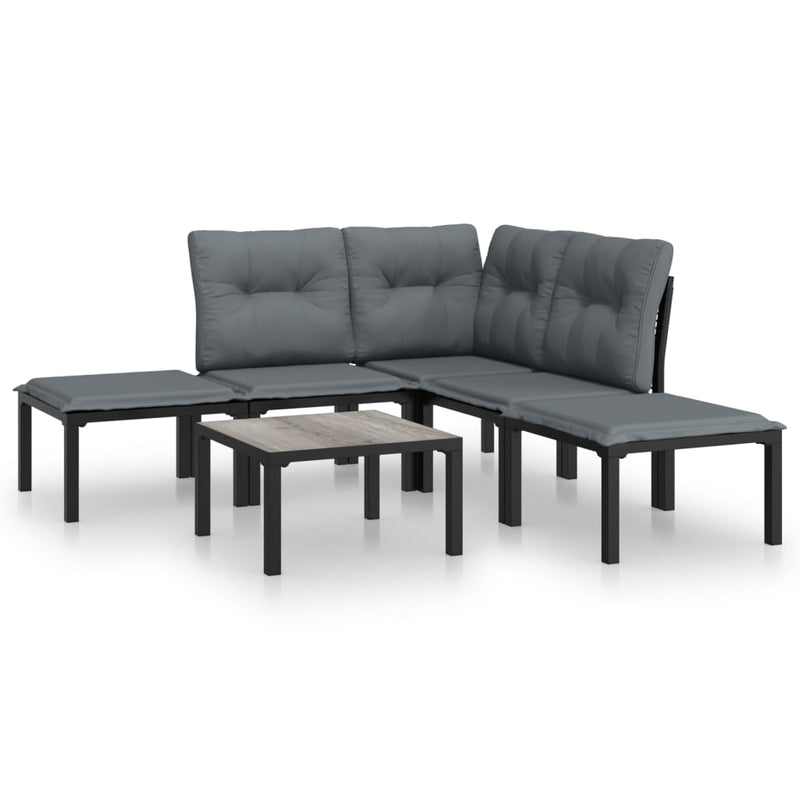 6-delige Loungeset poly rattan zwart en grijs MeubelReus