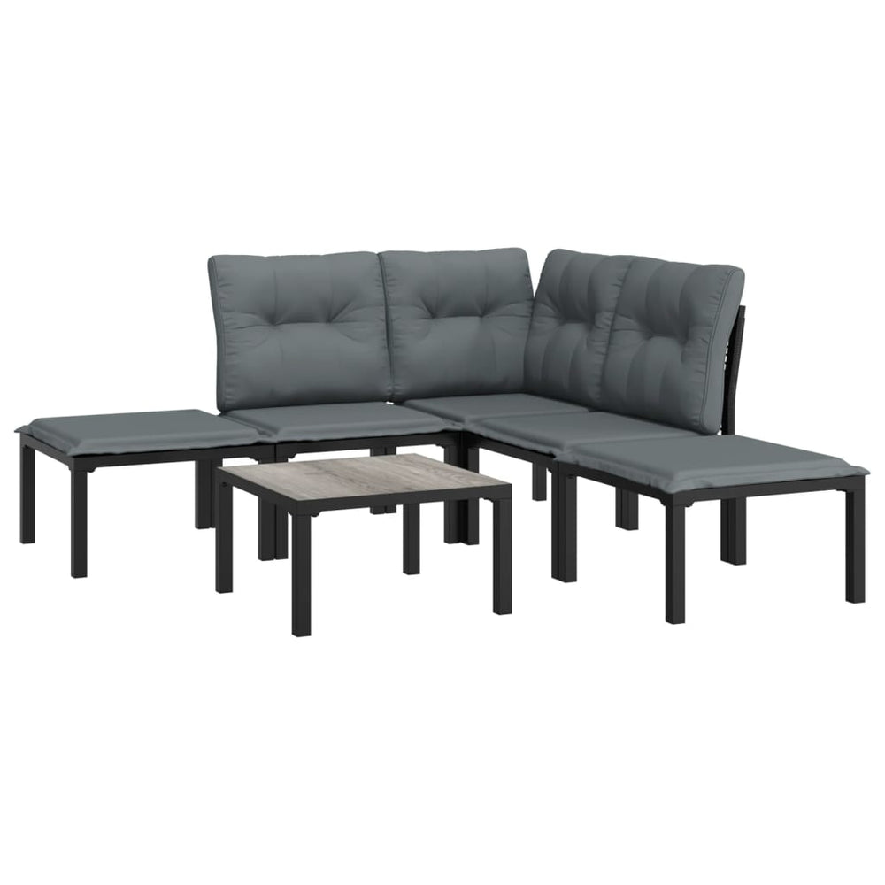 6-delige Loungeset poly rattan zwart en grijs MeubelReus