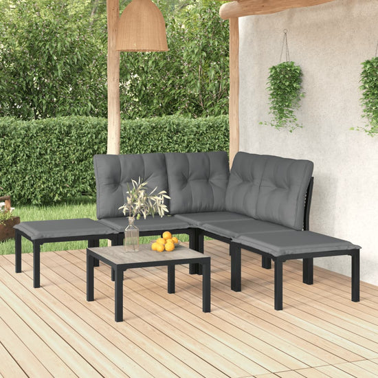 6-delige Loungeset poly rattan zwart en grijs MeubelReus