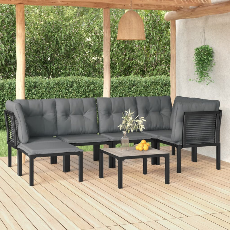 7-delige Loungeset poly rattan zwart en grijs MeubelReus