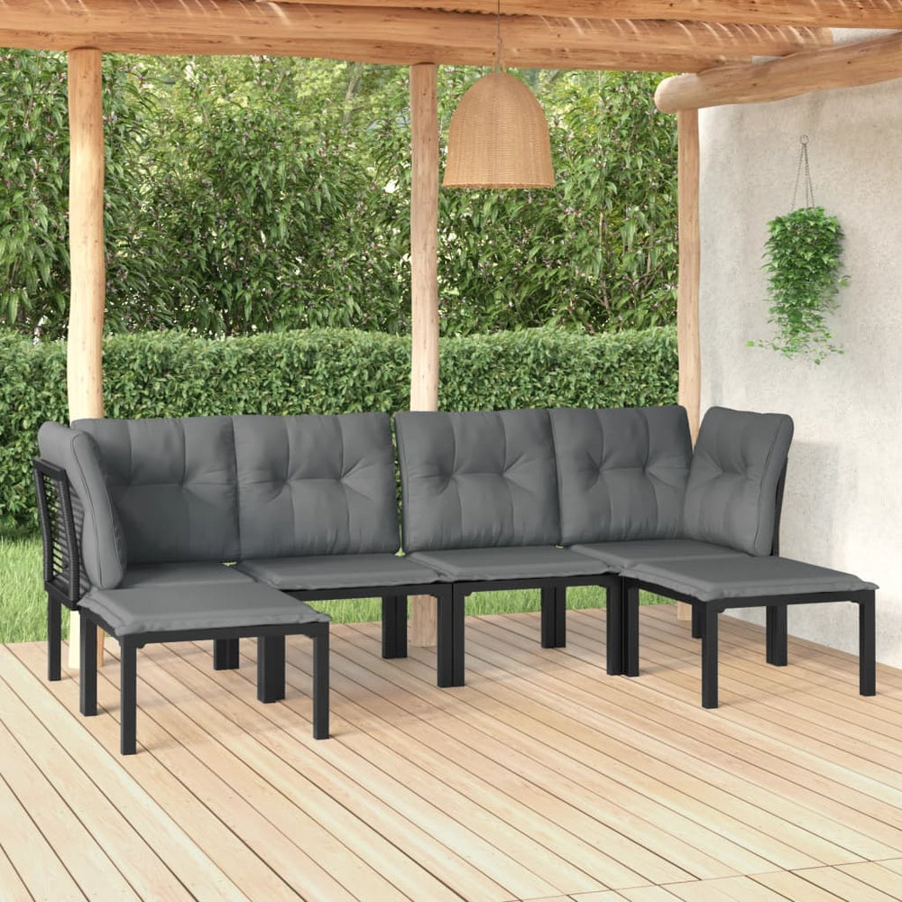 6-delige Loungeset poly rattan zwart en grijs MeubelReus